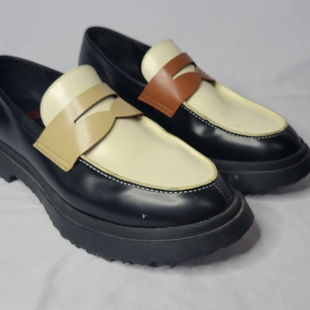 Men's Black and Cream Loafers